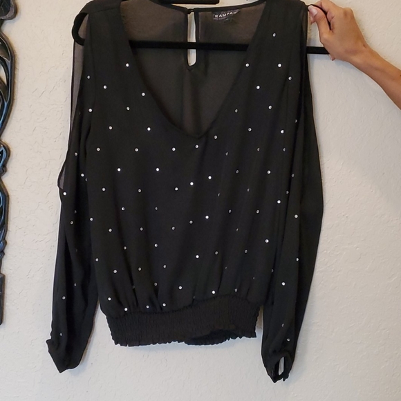 Bkack chiffon rhinestone top - Picture 3 of 3